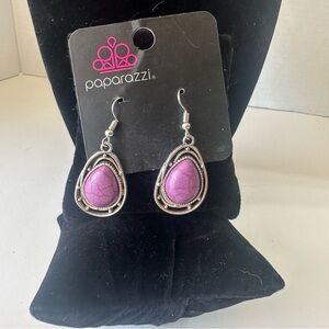 Paparazzi Purple and Silver Dangle Earrings with Ornate Design